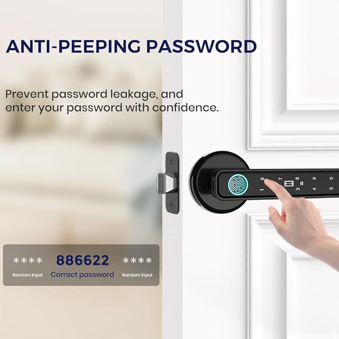 Smart Door Knob & Handle-Fingerprint Door Lock- Keyless Entry Door Lock with Key & Keypad, Bluetooth App Control, Touchpad Control, Privacy & Passage Modes for Home, Bedroom, Office, Apartment