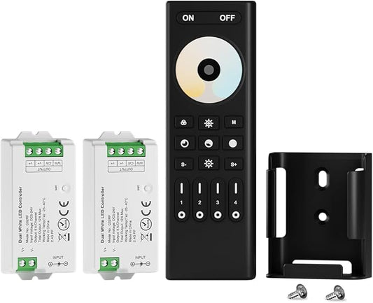 BTF-LIGHTING RF 2.4GHz Wireless Remote RC02RFB &2PCS C02RF Tuya Controller Kit 4 Zone Group Control PWM CCT(+ CW WW) 3pin 5050SMD FCOB COB Dual White LED Strip DC5V DC12V DC24V