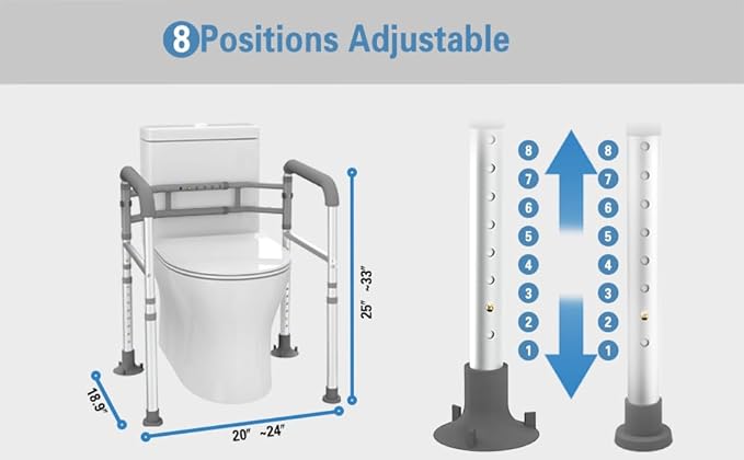 Delog Toilet Safety Rails 350 lb FSA/HSA Eligible Height-Adjustable Toilet Frame Width-Adjustable Toilet Handles Foldable Toilet Rail Provides Support for Seniors