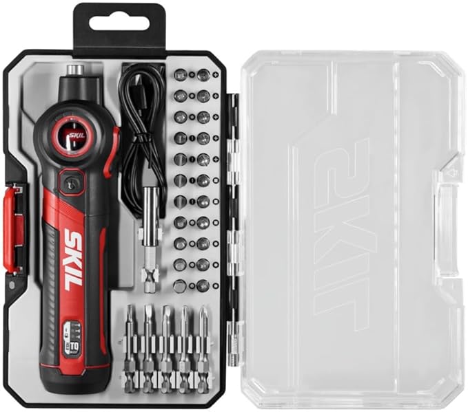 SKIL Twist 2.0 Rechargeable 4V Screwdriver with Pivoting Head, Torque Setting, USB-C Charging Cable, 28 PC Bit Set & Carrying Case- SD5619-02