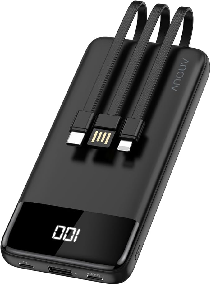 Portable Charger with Built-in Cables 10000mAh Power Bank with Cords, Slim Fast Charging Battery Pack, Travel Essential Portable Charger for iPhone 17/16/15/14/13 Series, Samsung Google Pixel iPad