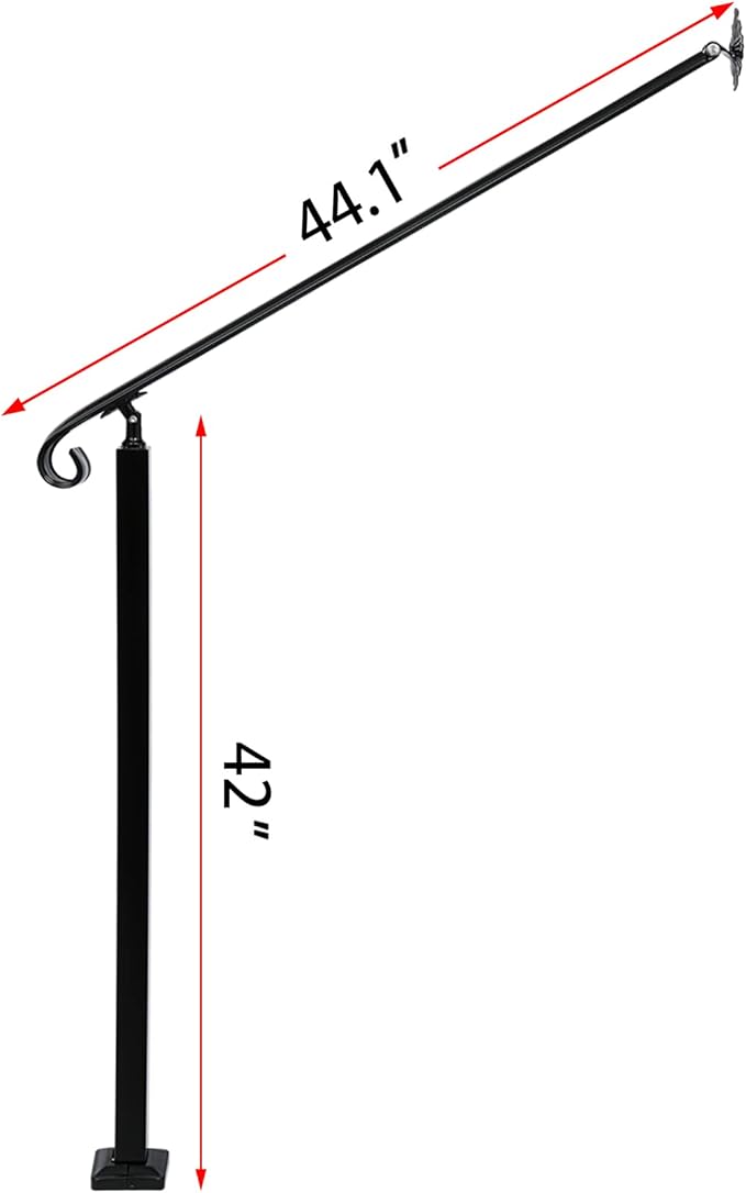 Adjustable Handrail 1-3 Step, Wall&Floor Mounted Wrought Iron Handrails, Handrails for Outdoor Steps, Stair Rail with Installation Kit Hand Rail, Black