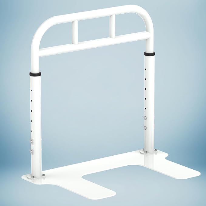 Bed Rail for Elderly Adults Safety, Heavy Duty Bed Rail with 6 Adjutsable Heights, Bed Assist Rail for Seniors, Twin, Queen, King Size Bed (400 LBS Loading, White)
