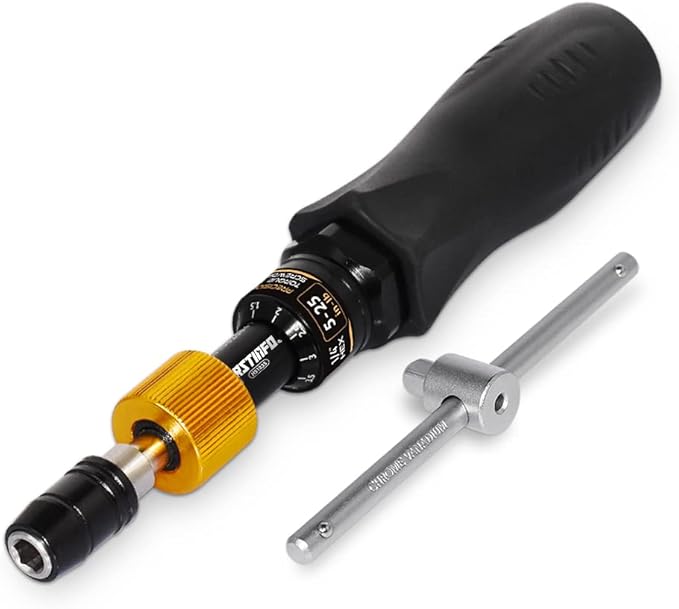 FIRSTINFO H51835 Precision Certified Torque Limited Screwdriver 5-25 in-lbs with 1/4 Inch Universal Hex Bit Holder Quick Release Design and Extra T-Handle