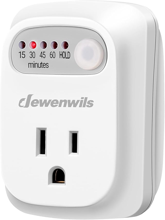 DEWENWILS Indoor Countdown Timer Outlet, 15/30/45/60min Settings, Auto Shut Off Safety Outlet for Curling Iron, Steam Iron, Cell Phone, 125V/15A Resistive/1000W Tungsten, Grounded, 3 Prong, 1/3 HP