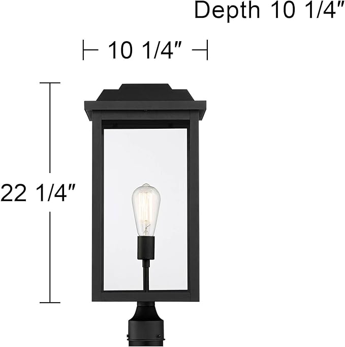 John Timberland Eastcrest Modern Outdoor Post Light Fixture Textured Black Metal 22 1/2" Clear Glass for Exterior House Porch Patio Outside Deck Garage Yard Garden Driveway Home Lawn Walkway