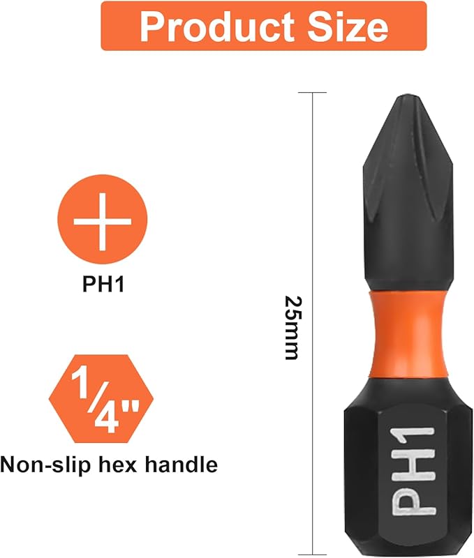 Pro PH1 Bit Assortment - Screwdriver Bits Set 20Pcs, 25mm Length, Phillips Screwdriver Bit, 1/4 Inch Hex Shank, with Storage Box
