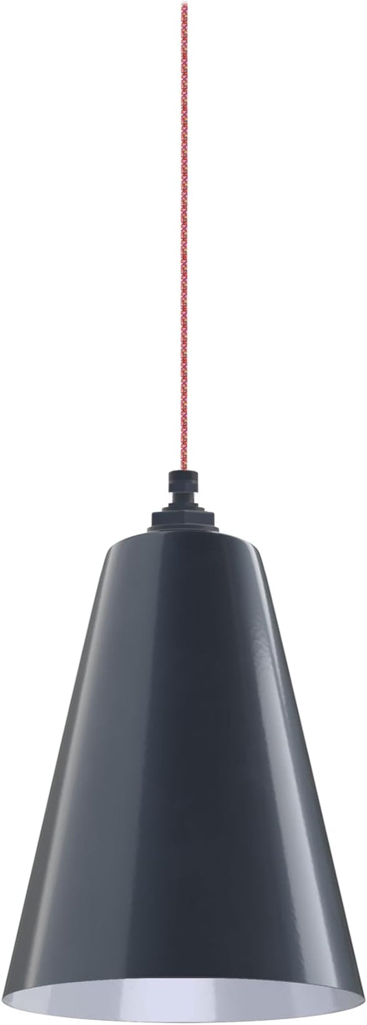 Steel Lighting Co. Laurel Pendant Light | Ceiling Mounted | 8.5 inch Cone Shade | Modern Contemporary Farmhouse Style Made in America | Sprinkles Cloth Cord | Gray Blue Exterior/White Interior