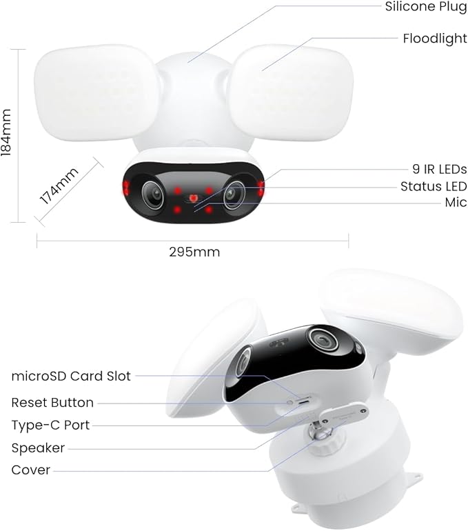 REOLINK Elite Floodlight WiFi, 4K 8MP 180° Panoramic Wired Floodlight Camera, Adjustable 3000 Lumens, Local AI Video Search, Perimeter Detection, Dual-Band Wi-Fi 6, 24/7 Recording, No Monthly Fees