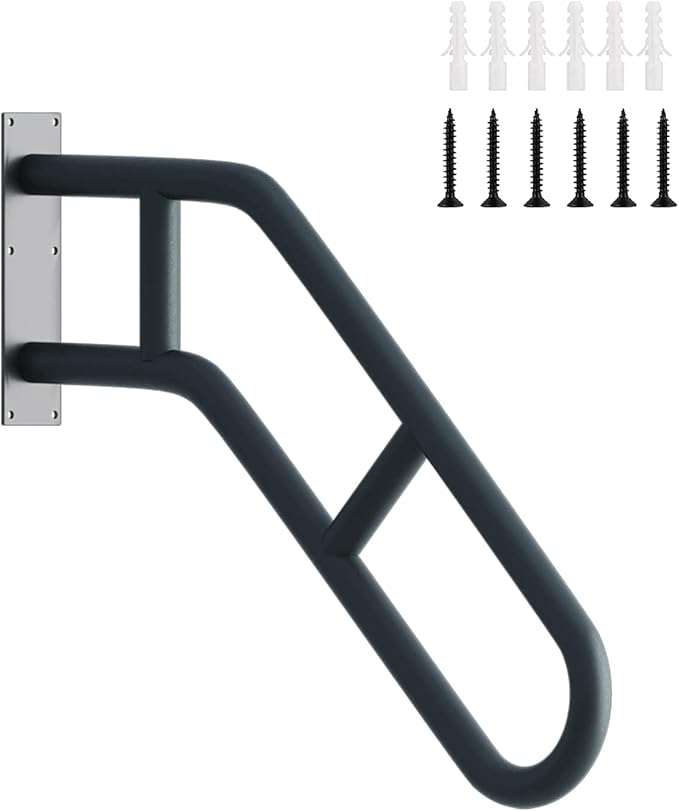 Upgraded Stair Handrails for 1-3 Steps, Wall Mounted Safety Grab Bar with Matte Finish, 27" Length Handrails for Outdoor and Indoor, Hand Rail with 2 Anti-Skid Crossbar Good for Elderly,Kids,Disabled