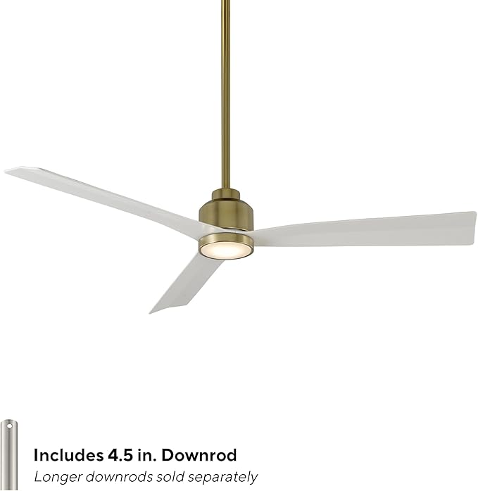 WAC Smart Fans Clean Indoor and Outdoor 3-Blade Smart Ceiling Fan 52in Satin Brass Matte White with 3000K LED Light Kit and Remote Control works with Alexa and iOS or Android App