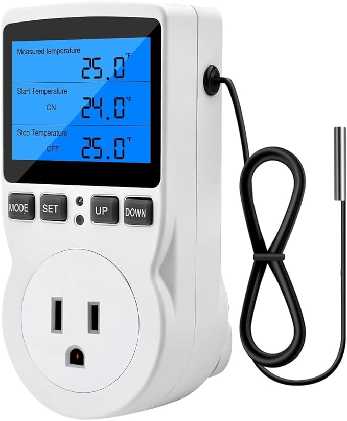 Diymore Digital Thermostat Temperature Controller Electric Digital RV Thermostat Heating Cooling Control Mode Timer 1800W 120V 15A Incubator Thermometer Reptile Thermostat Greenhouse Pool Thermometer