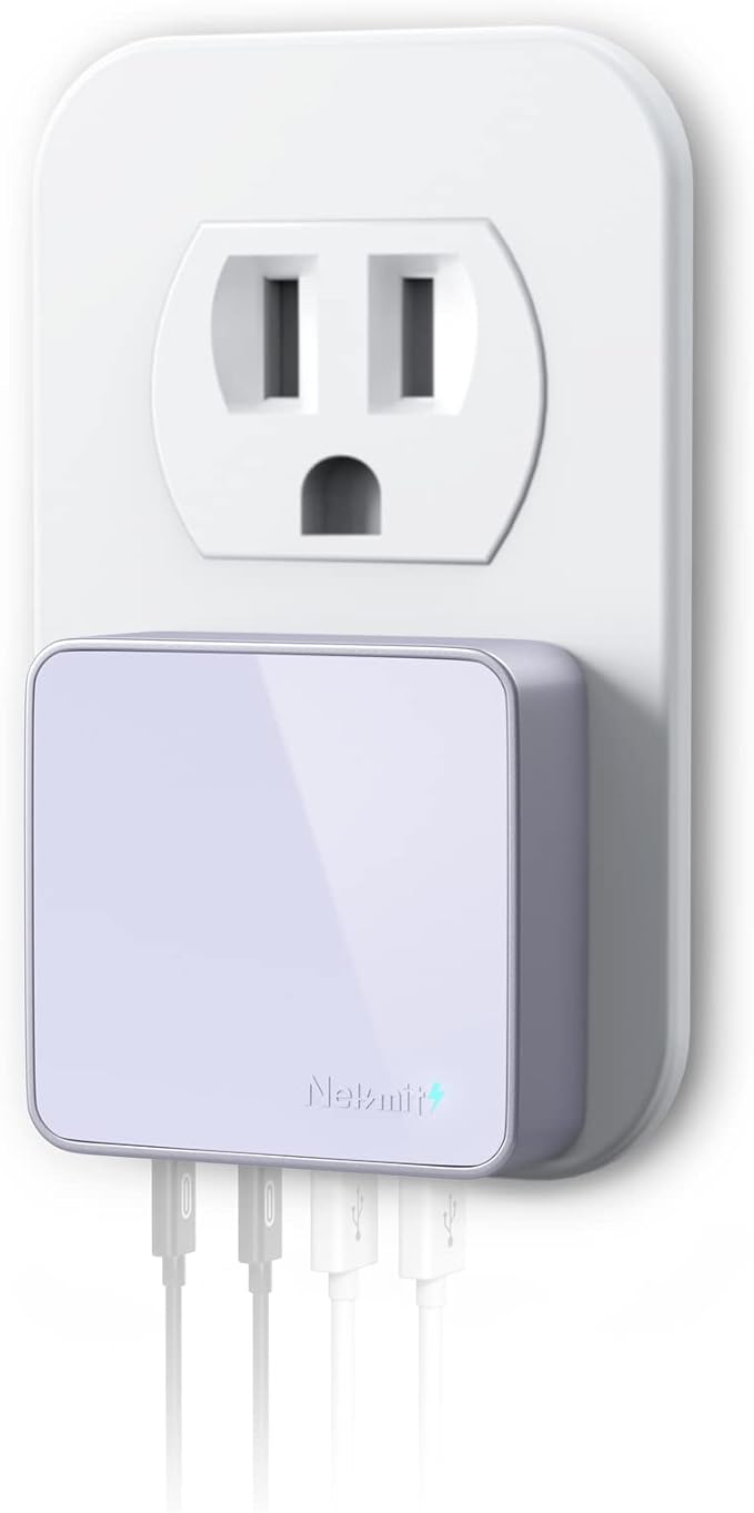 Nekmit USB C Charger, Thin Flat 52W 4-Port Fast Wall Charger with Two 20W Power Delivery and 2 USB Port for iPhone 14/14 Pro/14 Pro Max, Galaxy, Pixel, iPad Pro, AirPods Pro and More, Purple