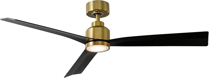 Clean Indoor and Outdoor 3-Blade Smart Home Ceiling Fan 52in Soft Brass Matte Black with 3000K LED Light Kit and Remote Control works with Alexa and iOS or Android App