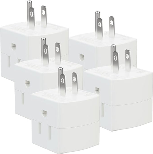 3 Outlet Wall Adapter, 90 degree 3 Way Plug Adapter Cube Tap, 3 Prong Multi Plug Outlet, Outlet Extender for Home Office School Dorm, ETL Listed, White, 5Pack