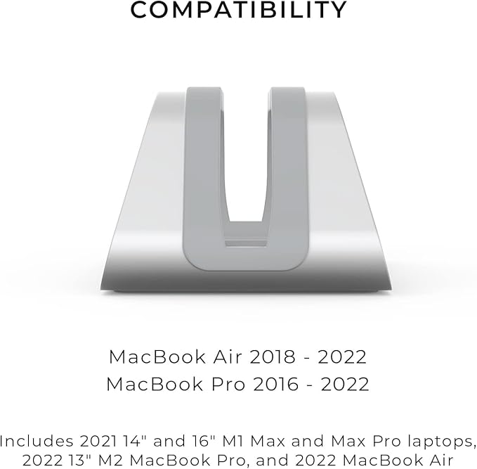 HumanCentric Vertical Laptop Stand Compatible with MacBook Pro and MacBook Air, Holder for Personal Computer Desk Stand, Aluminium, Exchangeable Inserts to Fit Different Device Models, Silver