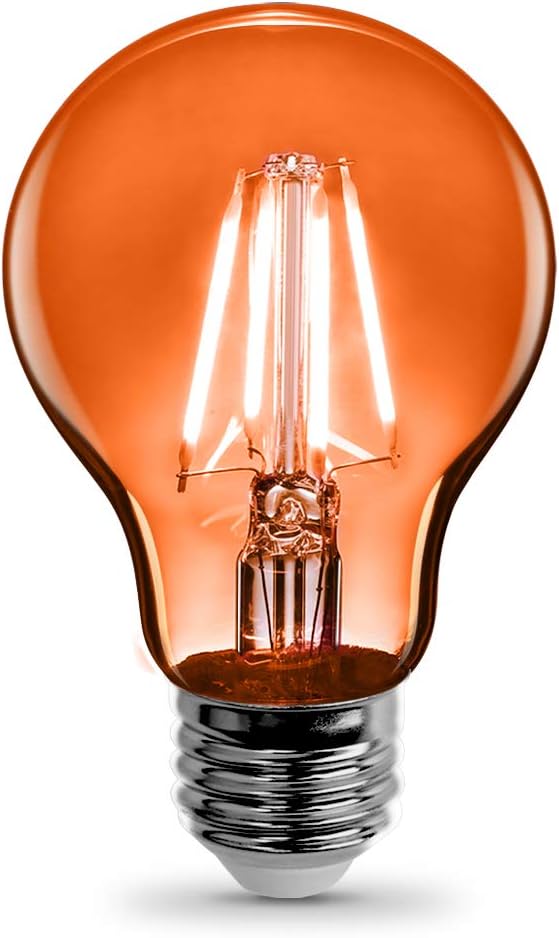 Feit Electric A19/TO/LED/6 25W Equivalent Dimmable Clear Glass Filament Colored LED Light Bulbs, Orange, 6-Pack, 2.4" D x 4" H