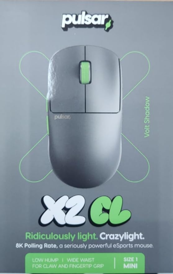 Pulsar Gaming Gears X2 Crazylight Wireless Gaming Mouse, Ultra Lightweight 1.23 oz (35g), Optical Switch, 32000 DPI, 750 IPS, XS-1 Sensor, 8k Compatible (Volt Shadow)