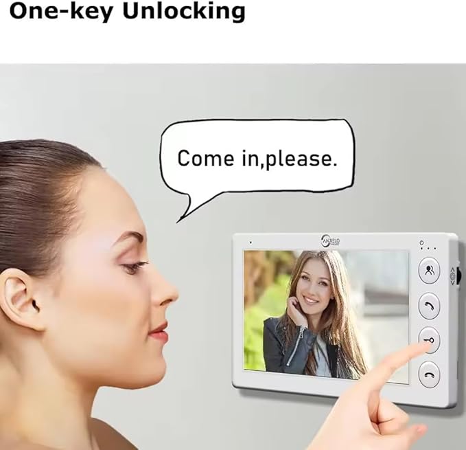 Video Apartment Intercom System,6 Units 7 inch Monitor Wired Video Door Phone Kit,Indoor Outdoor Video Doorbell,ID Keyfobs Unlock,2 Way Audio,6-Screen for Home Apartment (1 Doorbell+4 Monitor)