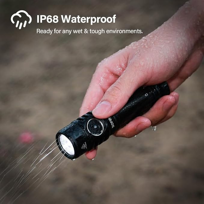 sofirn SC29 Led Flashlight Rechargeable 3000 Lumen, Small Powerful Flash Light with USB C Handle Pocket Torch, Long Battery Life, IP68 Waterproof for Emergencies, Dog Walking