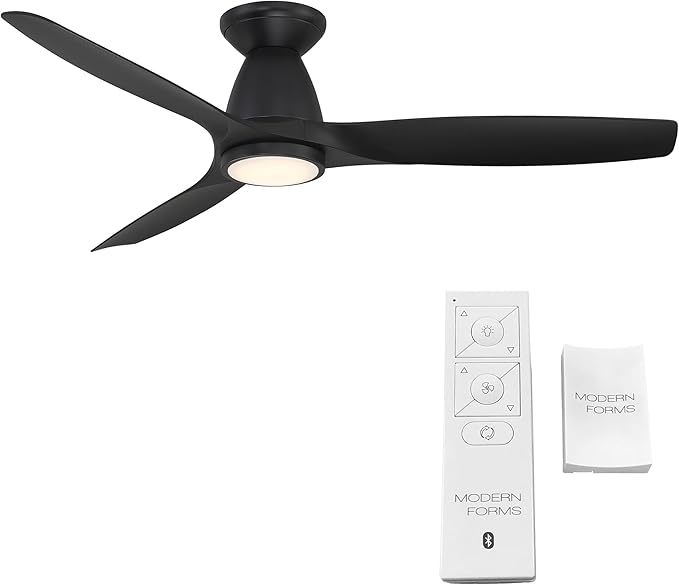 Skylark Smart Indoor and Outdoor 3-Blade Flush Mount Ceiling Fan 54in Matte Black with Adjustable CCT 2700K-3000K-4000K-5000K LED Light Kit and Remote Control works with Alexa and iOS or Android App