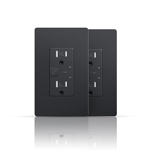 2Pack Smart Power Wall Outlet, 15 Amp WiFi Socket Divided Control, Remote Control by Smartphone, Compatible with Alexa and Google Home, No Hub Required, Black, ETL&FCC Listed, 2.4G WiFi Only
