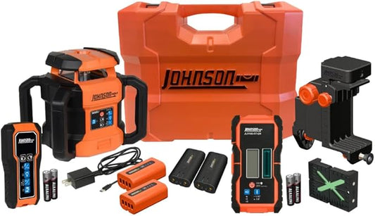 Johnson Level & Tool JRT300-GNHV-K Self-Leveling Dual Slope Rotary Laser Kit with GreenBrite® Technology, 4,000FT Range, Lithium Ion Batteries, Magnetic Target, Laser Detector, Remote Control