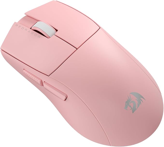 Redragon M916 PRO 3-Mode Wireless Gaming Mouse, 49G Ultra-Light 26K DPI Mouse w/Ergonomic Natural Grip Build, Full Programmable Buttons, Software Supports DIY Keybinds & DPI (1K Hz, Pink)