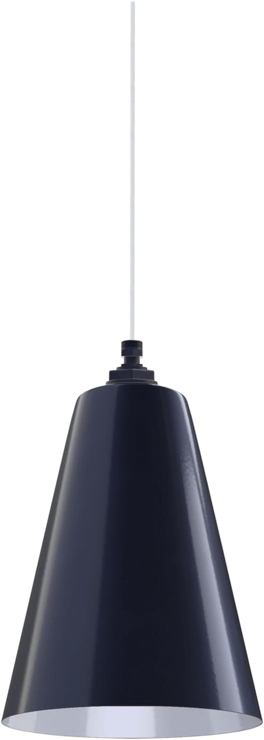 Steel Lighting Co. Laurel Pendant Light | Ceiling Mounted | 8.5 inch Cone Shade | Modern Contemporary Farmhouse Style Made in America | White Cloth Cord | Navy Blue Exterior/White Interior