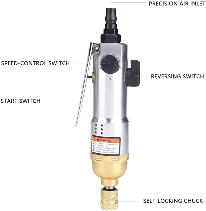 Akozon 1/4" Pneumatic Screwdriver, 8000-10500rpm Reversible Straight Hand Screw Driver for Industry Machine
