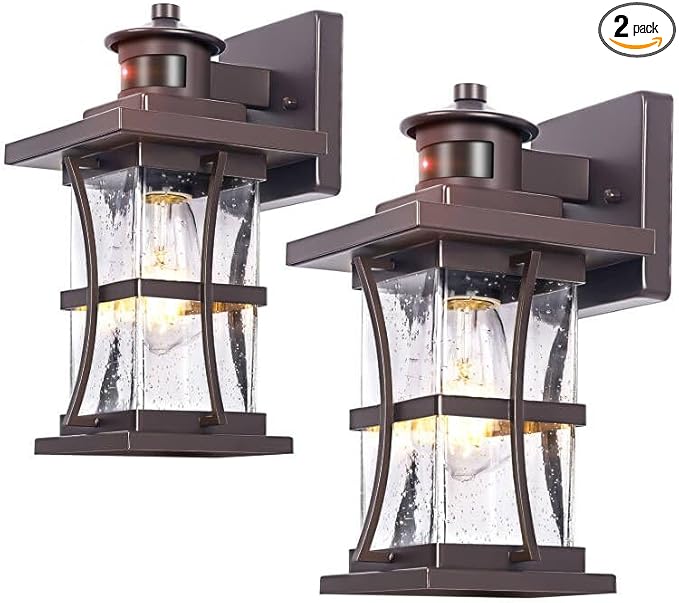 2 Packs Motion Sensor Outdoor Lights - Dusk to Dawn Outdoor Lighting, Oil Rubbed Bronze Porch Lights Outdoor Wall Sconce, Waterproof Exterior Light Fixtures for House, Garage, Entryway Anti-Rust, E26
