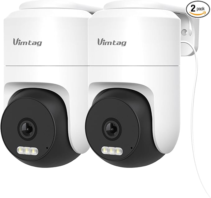 VIMTAG 2.5K Cameras for Home Security, Plug-in Power Security Camera Outdoor/Indoor, 2.4G/5G Wi-Fi, 360° View, Motion Tracking, Free AI Detection & Siren, Color Night Vision, IP66, SD/Cloud Storage