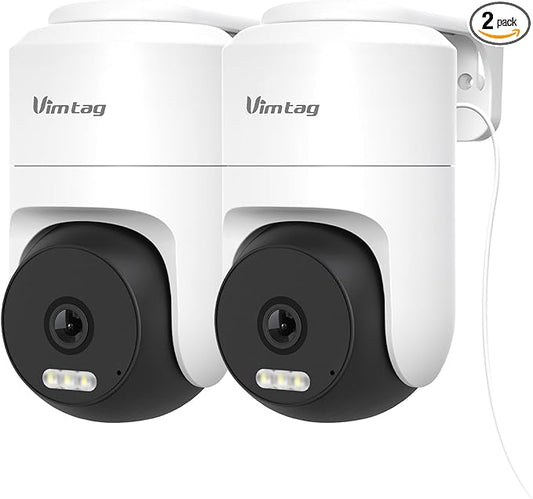 VIMTAG 2.5K Cameras for Home Security, Plug-in Power Security Camera Outdoor/Indoor, 2.4G/5G Wi-Fi, 360° View, Motion Tracking, Free AI Detection & Siren, Color Night Vision, IP66, SD/Cloud Storage