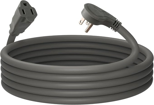 EP 15 Ft Flat Plug Extension Cord, 16 AWG 3 Prong Grounded Grey Low Profile Extension Cable for Indoor