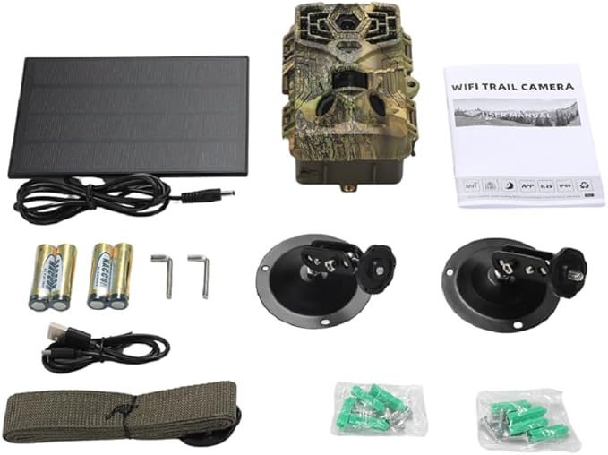 48MP WiFi Solar Trail Camera with Night Vision Motion Activated – 64GB SD Card, 940nm Infrared, 2.0" Screen, 5000mAh Long Battery Life, 0.2s Trigger Speed, IP66 – Ideal for Wildlife Monitoring