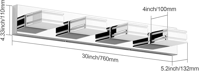 Ralbay Modern Chrome Vanity Light for Bathroom 4-Light 30inch Acrylic Modern LED Bathroom Wall Lighting Fixtures Over Mirror