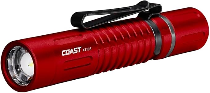 COAST XT10R 280 Lumen USB-C Rechargeable Pocket Flashlight/Penlight with TWIST FOCUS and Two-Way Clip, 3 Bite Caps included, Pocket Size for EDC, Work and Emergencies, RED