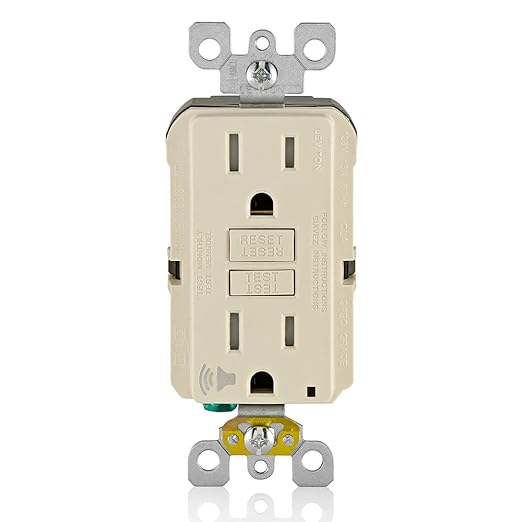 Leviton Outlet with Audible Alarm, 15 Amp, Self Test, Tamper-Resistant with LED Indicator Light, Great for Refrigerators in Garages, GFTA1-T, GFCI, Light Almond