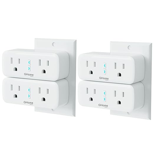 GHome Smart Plug, Mini 2.4G Wi-Fi Outlet Compatible with Alexa and Google Home Surge Protector, Dual Sockets APP Control with Timer Schedule Function, ETL FCC Listed, 4 Pack, 15A