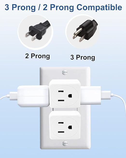 Multi Plug Outlets Extender 3 Pack Electrical Wall Splitter 3 Outlet- 3 Way Square Wall Outlet Adapter, Compact Space-Saving Design for Cruise Ship, Home Office, Dorm Room, Travel Essentials, White