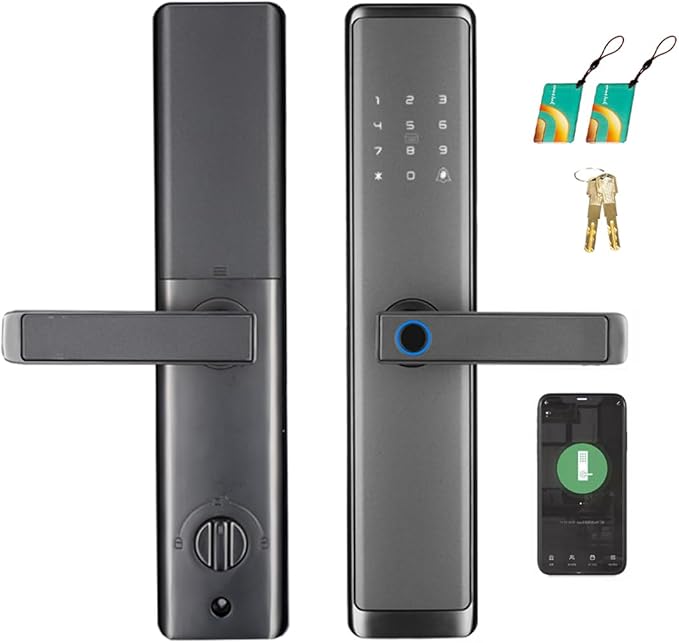 Keyless Entry Smart Lock with Handle, WiFi Door Lock with Tuya APP Control, Door Locks with Keypads, Anti-Peeping Password, Auto Lock & One Touch Unlock