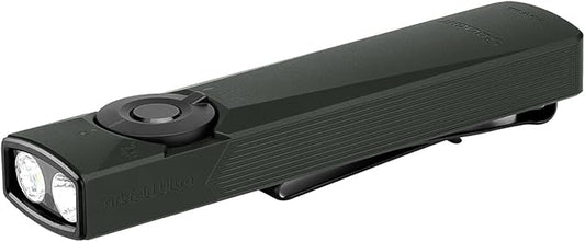 OLIGHT Arkfeld Ultra 1400 Lumens EDC Flat Flashlight, Rechargeable Pocket Light with White LED, UV, and Green Beam (Olive Grey)