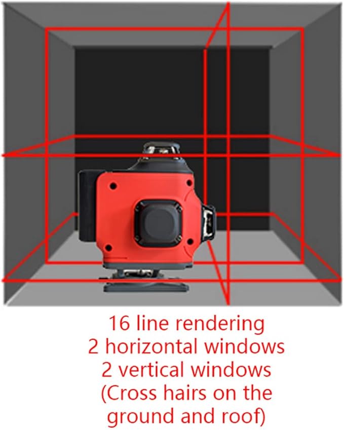 4D 16 lines laser level 4×360° self leveling Precision Cross Line level tool Two 360° Vertical and Horizontal Red beam with hand wave mode control Rotary laser level (4D 16 Red Lines)