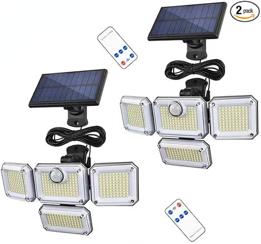Generic Solar Outdoor Lights 3500LM 333 LED Security Lights with Remote Control,4 Heads Motion Sensor Lights, IP65 Waterproof,320° Wide Angle Flood Wall Lights with 3 Modes(2 Packs), Black