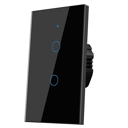2.4GHz WiFi Smart Wall Touch Light Switch (Glass Panel, Alexa Multi-Control Compatible, Compatible with Multiple Platforms) (Wall Switch 2 Gang)