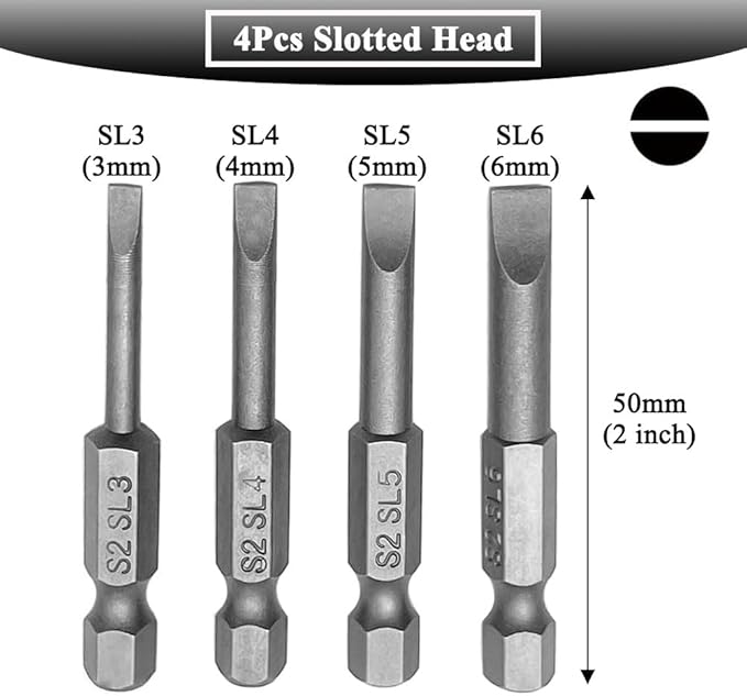 10Pcs 50mm Magnetic Screwdriver Bit Sets Phillips and Slotted Screwdriver Bit 1/4 Inch Hex Shank Drill Bit S2 Steel