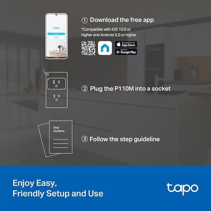 TP-Link Tapo Smart Plug Mini, Matter Compatible, Compatible with Alexa, Google Home & Samsung SmartThings, Energy Monitoring, 15A, UL Certified, 2.4G Wi-Fi Only, Tapo P110M(2-Pack)
