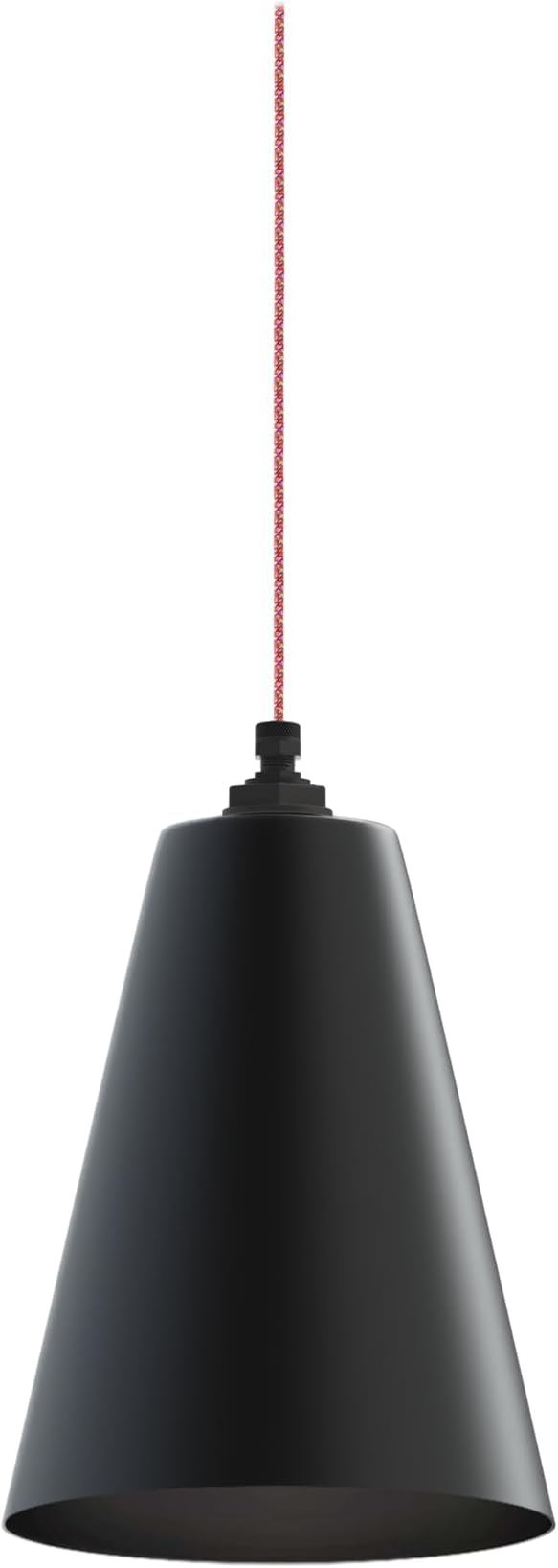 Steel Lighting Co. Laurel Pendant Light | Ceiling Mounted | 8.5 inch Cone Shade | Modern Contemporary Farmhouse Style Made in America | Sprinkles Cloth Cord | Matte Black Exterior/Interior
