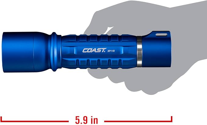 Coast XP11R 2600 Lumen USB-C Rechargeable LED Flashlight with Slide Focus® and Pure Beam® Focusing Optic, 4 Light Modes, Blue