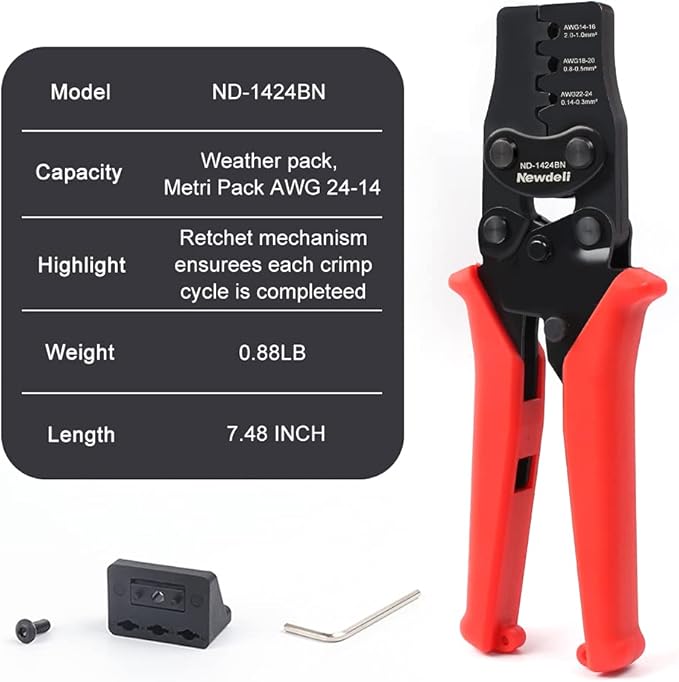 Weather Pack Crimpers, Newdeli Crimp tool AWG 14-24 for Crimping Delphi APTIV Weather Pack Terminals or Metri-Pack Connectors(Have Locator & Removal Extraction Tool)